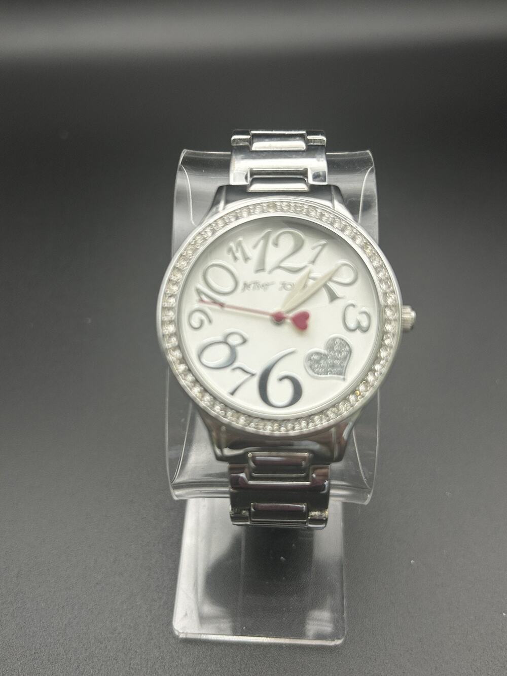 Betsey Johnson Watch Womens Tumbling Numbers Red Heart Crystal Bezel New Battery